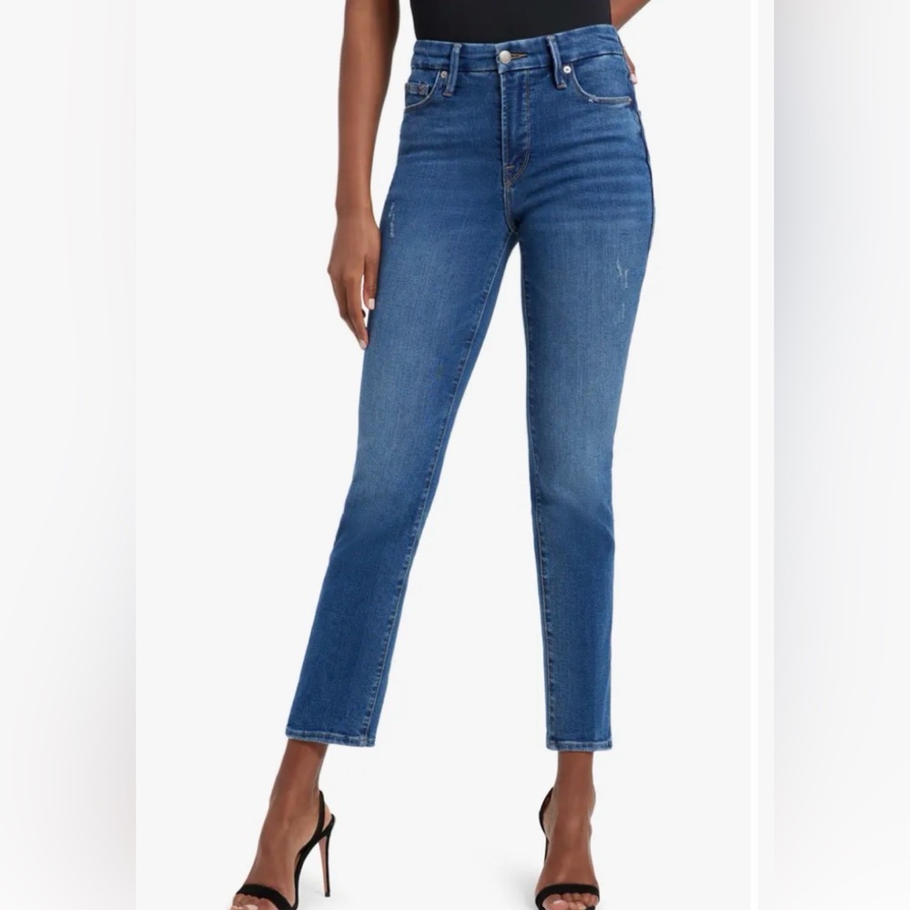 Good American Women's High-Rise Blue Straight Leg Stretchy Jeans Sz 6x28 EUC